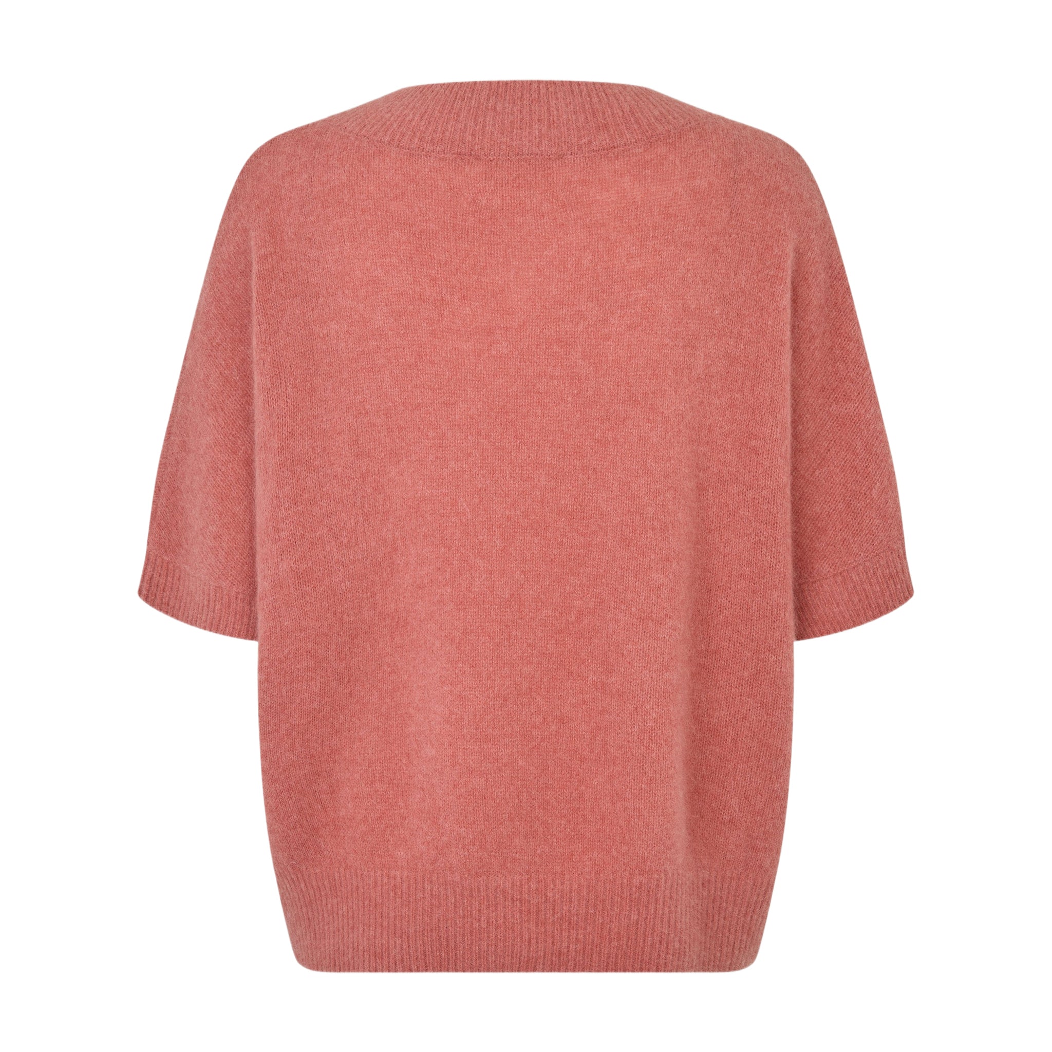 Doanna Knit i pink Rosewood Pink Melange set bagfra med korte ærmer og ribkant forneden