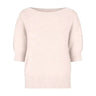Beige strik Moi Knit fra Six Ames i Oatmeal Beige med bred halsudskæring og korte ærmer, set forfra