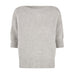 Beige strik Moi Knit i Warm Grey Beige med korte ærmer, bred halsudskæring og ribkanter set forfra
