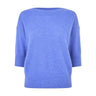 Blå strik Moi Knit fra Six Ames i Coastal Blue Melange set forfra med bred halsudskæring og korte ærmer
