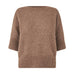Brun strik Moi Knit i Acorn Melange fra Six Ames set forfra med korte ærmer og brede ribkanter