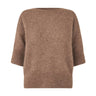 Brun strik Moi Knit i Acorn Melange fra Six Ames set forfra med korte ærmer og brede ribkanter