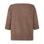 Brun strik Moi Knit i Acorn Melange fra Six Ames set bagfra med ribkant forneden og ved ærmerne