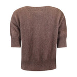Moi Knit brun strik fra Six Ames set bagfra med luftig, meleret overflade og bred ribkant forneden