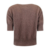Moi Knit brun strik fra Six Ames set bagfra med luftig, meleret overflade og bred ribkant forneden