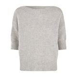 Grå strik Moi Knit i Grey Melange fra Six Ames med korte ærmer og bred halsudskæring, set forfra