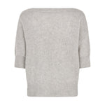Grå strik Moi Knit i Grey Melange fra Six Ames set bagfra med ribkant på ærmer og forneden