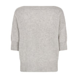 Grå strik Moi Knit i Grey Melange fra Six Ames set bagfra med ribkant på ærmer og forneden
