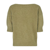 Grøn Moi Knit strik i Olive Green Melange med ribkanter ved ærmer og nederkant, set bagfra