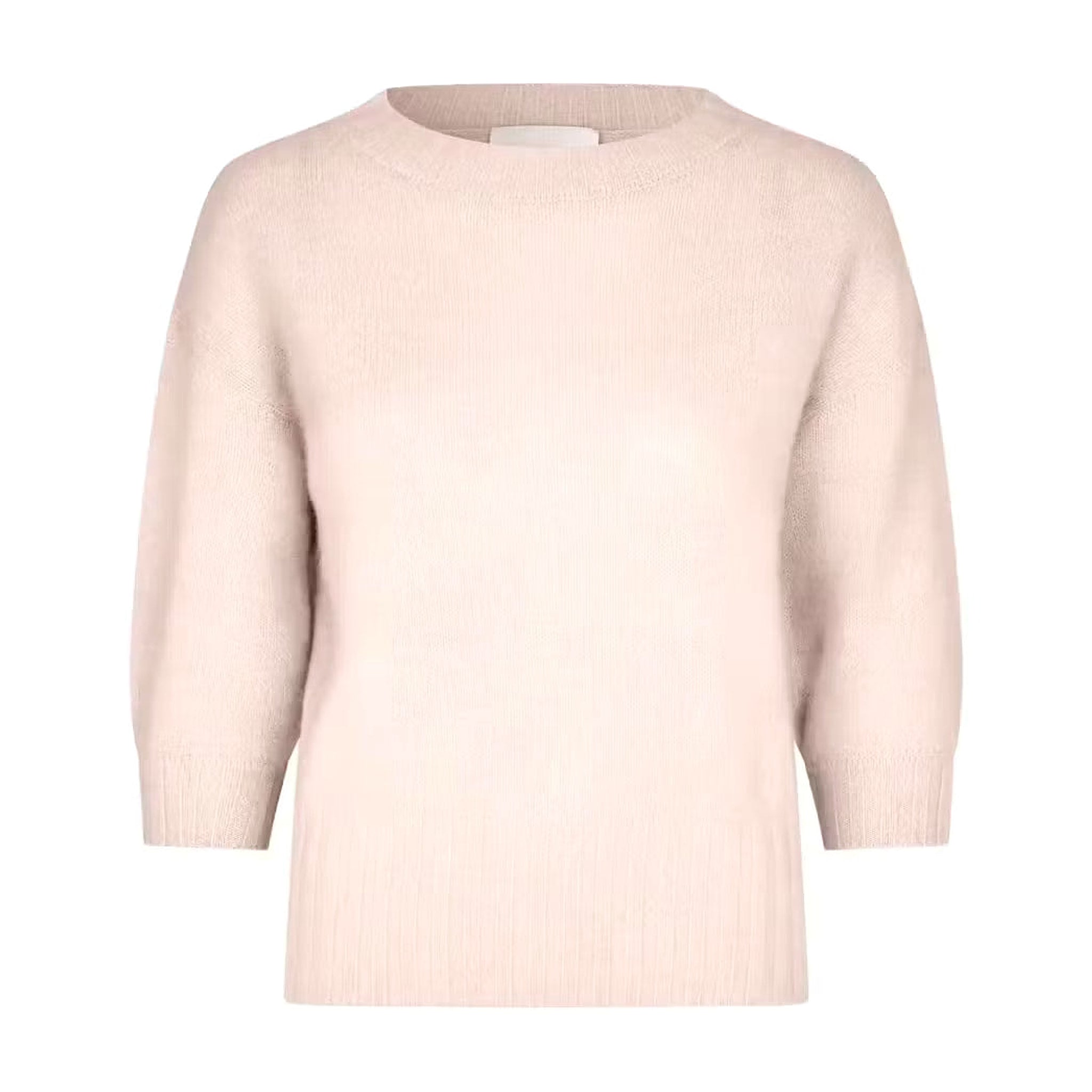 Beige strik Mona Knit fra Six Ames i Oatmeal Beige med rund hals, vide ærmer og ribkanter, set forfra