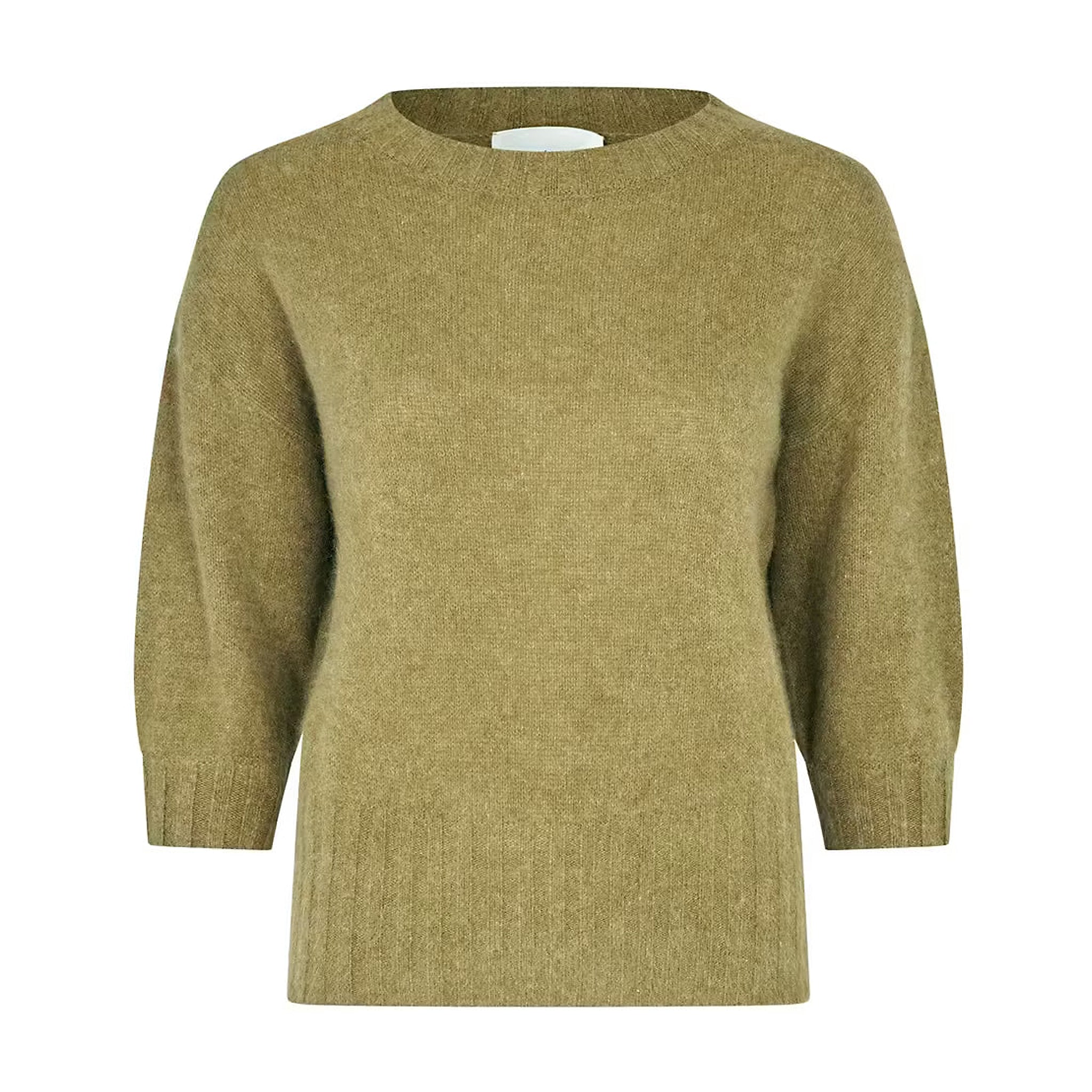 Grøn meleret strik Mona Knit fra Six Ames med rund hals, vide ærmer og ribkanter, set forfra