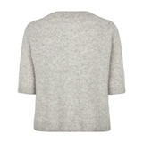 Grå kortærmet strik Oda Knit fra Six Ames set bagfra med ribkanter ved hals, ærmer og forneden