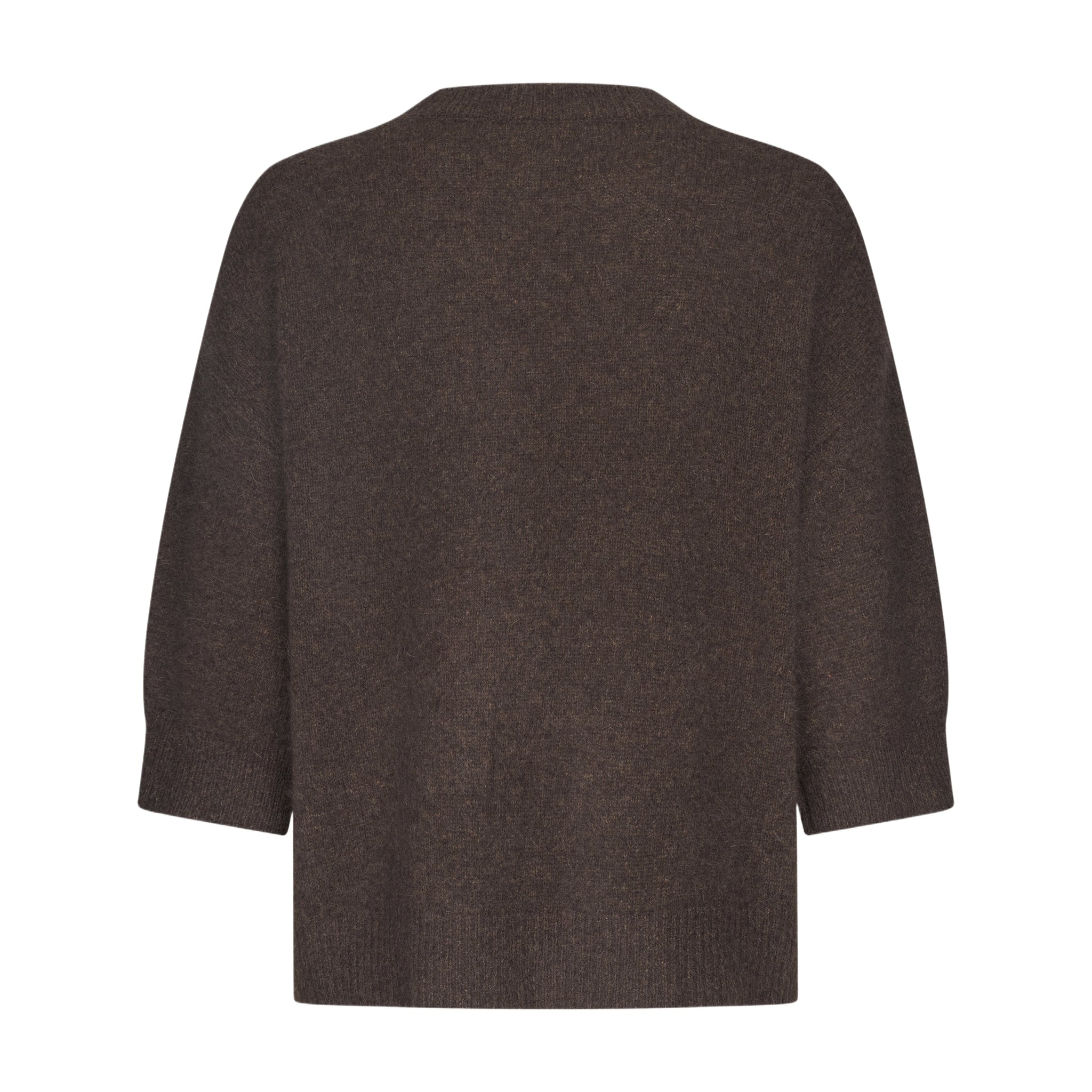 Brun strik Ola Knit fra Six Ames i Espresso Brown med ribkant ved ærmer og kant, set bagfra
