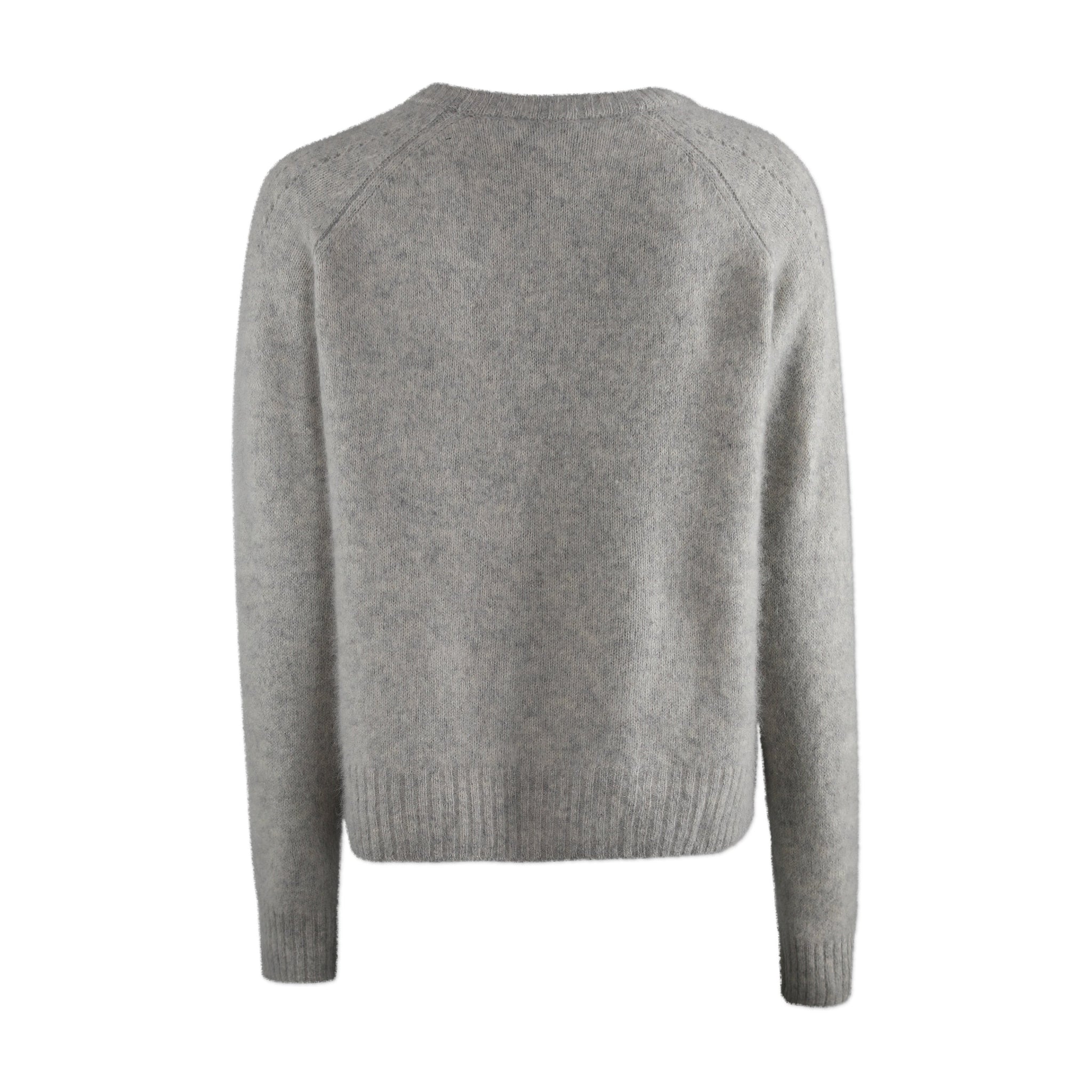 Grå strik Yolani Knit fra Six Ames bagfra med raglansømme og ribkant nederst