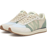 Flerfarvede Woden Ronja sneakers i beige, lyseblå og grøn set skråt forfra