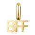 Guldfarvet BFF charm fra Wolff Jewelry med bogstaverne BFF og en blank ring øverst, set forfra