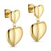 Bomby Heart Earrings øreringe i guld fra Wolff Jewelry med lille hjerte øverst og større hængende hjerte, set skråt