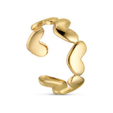 Guldfarvet Bomby Heart Ring fra Wolff Jewelry med blanke hjerter og åbent design, set fra siden