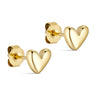 Bomby Heart Studs øreringe i guld fra Wolff Jewelry, to blanke hjerter med stift og bagstykke set fra siden