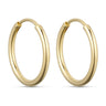 Guld øreringe Classic Hoops 20mm fra Wolff Jewelry, glatte runde creoler set forfra på lys baggrund