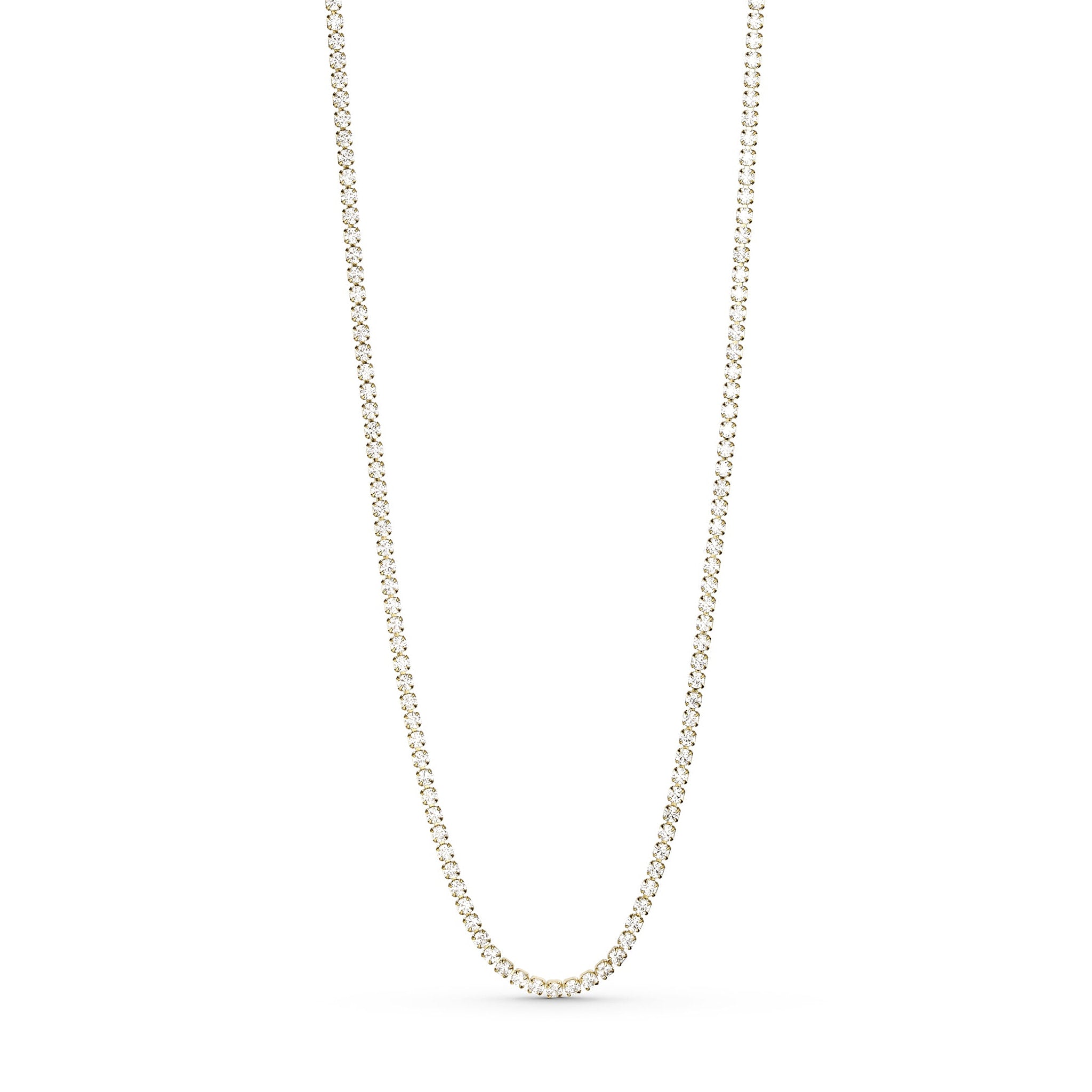 Halskæde i guld med tætsiddende klare zirkonia sten fra Wolff Jewelry på lys baggrund