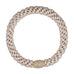 Beige flettet hårelastik fra Wolff Jewelry med beige plastikperle som lukning, set ovenfra