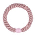 Pink hårelastik i Old Rose fra Wolff Jewelry, flettet med lyserød perle, set ovenfra