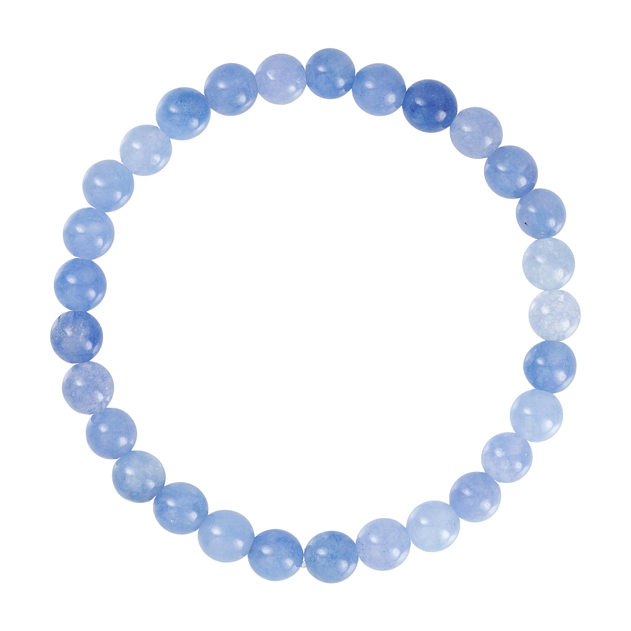 Lyseblåt Jalle armbånd fra Wolff Jewelry med runde stenperler i lyse og mørkere blå nuancer, set ovenfra