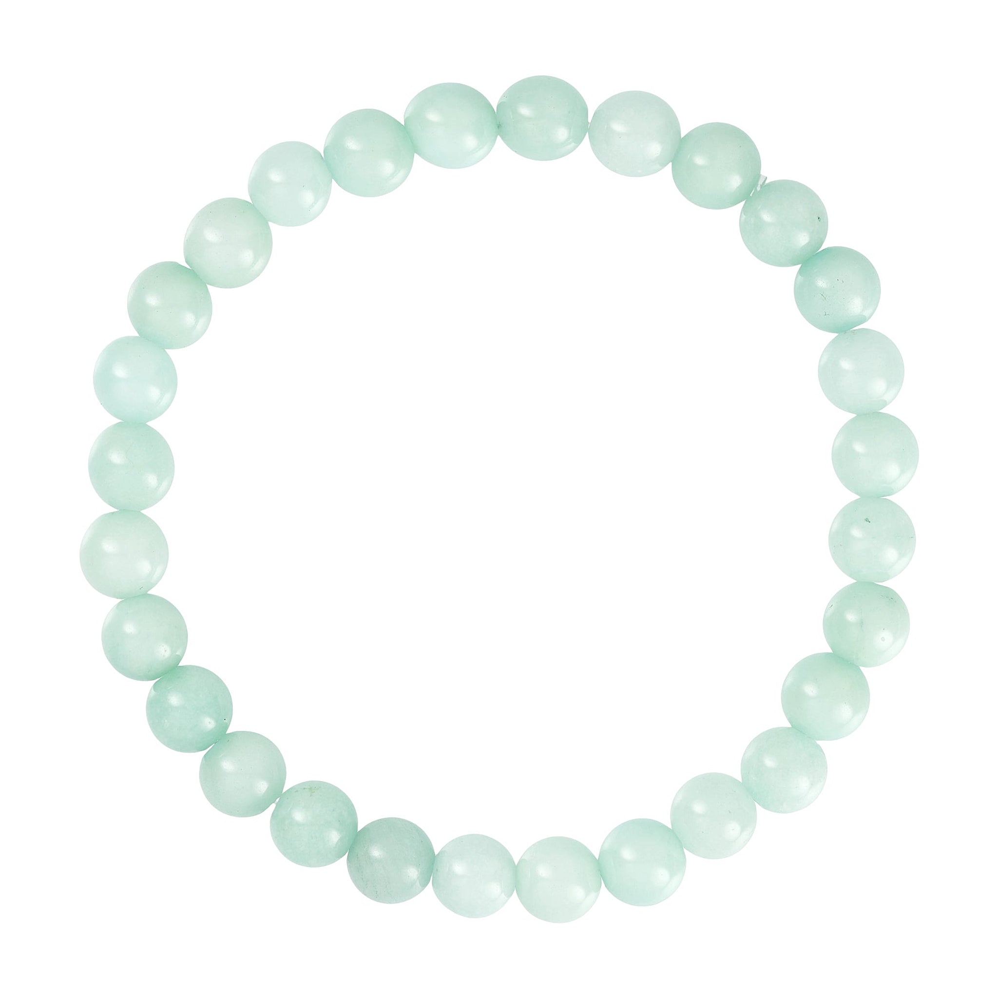 Mintgrønt elastisk armbånd med runde naturlige stenperler fra Wolff Jewelry set ovenfra på hvid baggrund