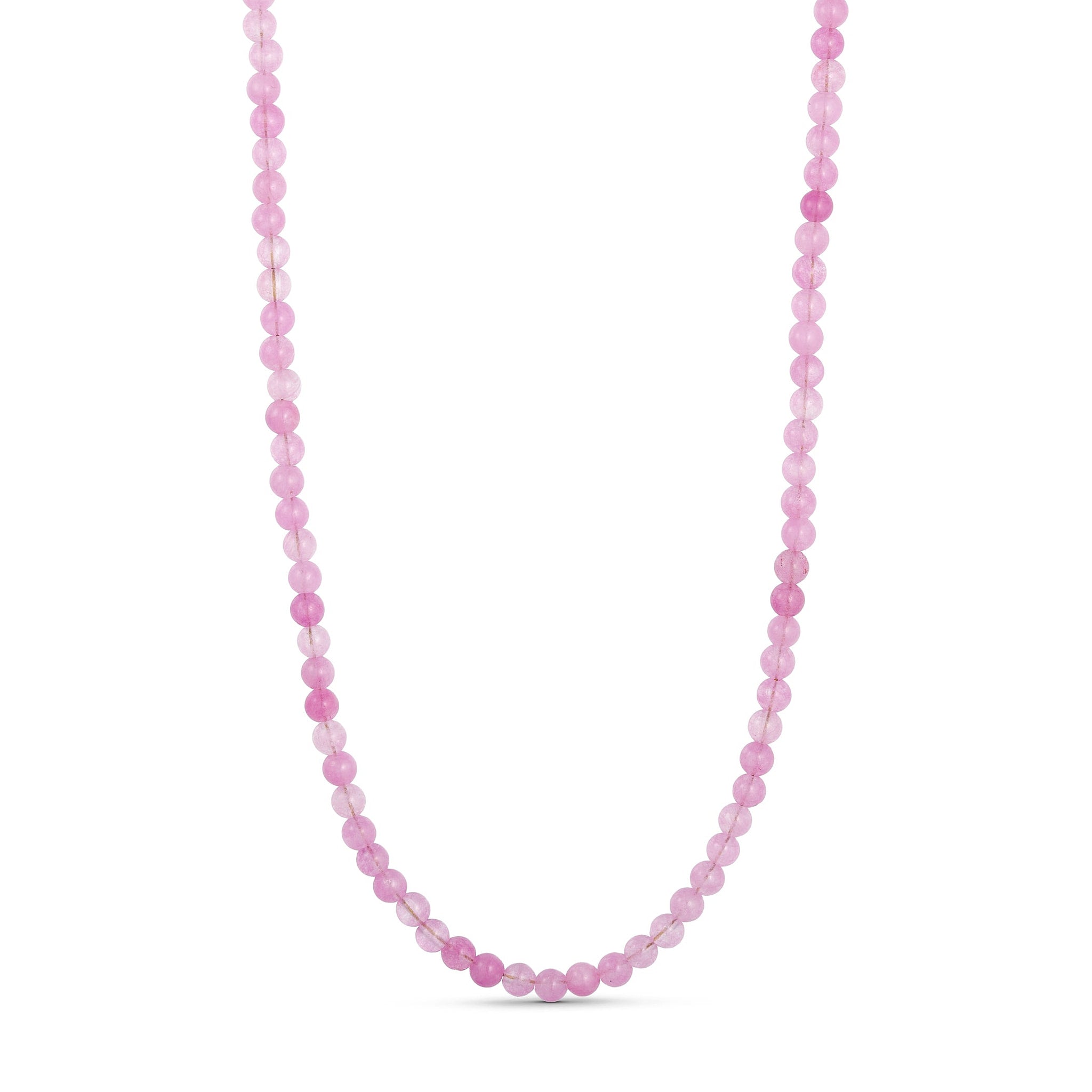Pink halskæde med runde naturperler i lyserøde nuancer, Jalle Pearl Necklace i Rose, set forfra på hvid baggrund