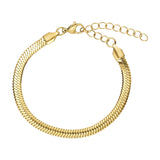 Guldfarvet Kleo Big armbånd fra Wolff Jewelry i 5 mm flad kæde med karabinlås og forlængerkæde