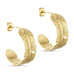 Guldfarvede øreringe Leafy Hoops fra Wolff Jewelry i blad-look set fra siden på hvid baggrund