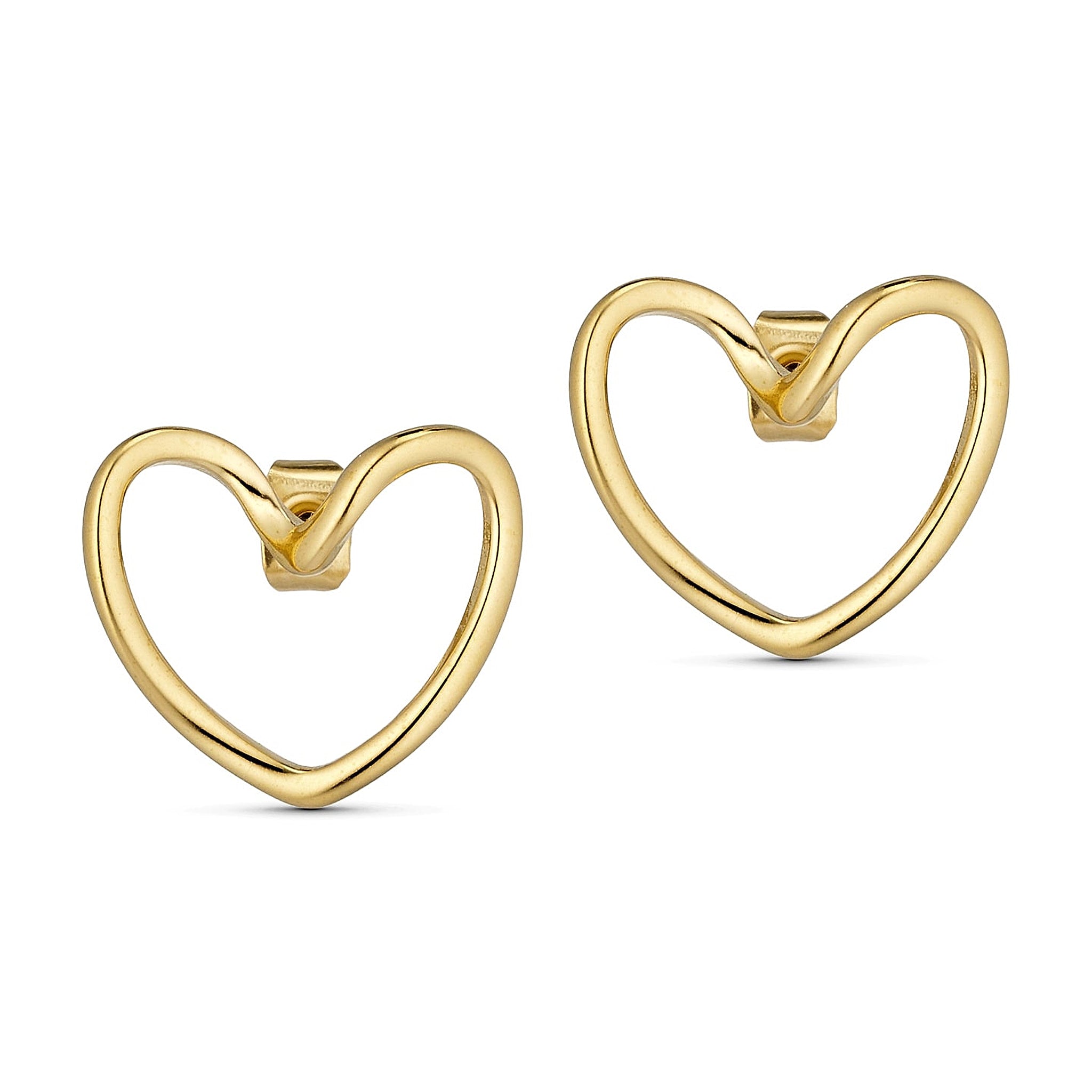 Luna øreringe i guld fra Wolff Jewelry formet som åbne hjerter, set på hvid baggrund