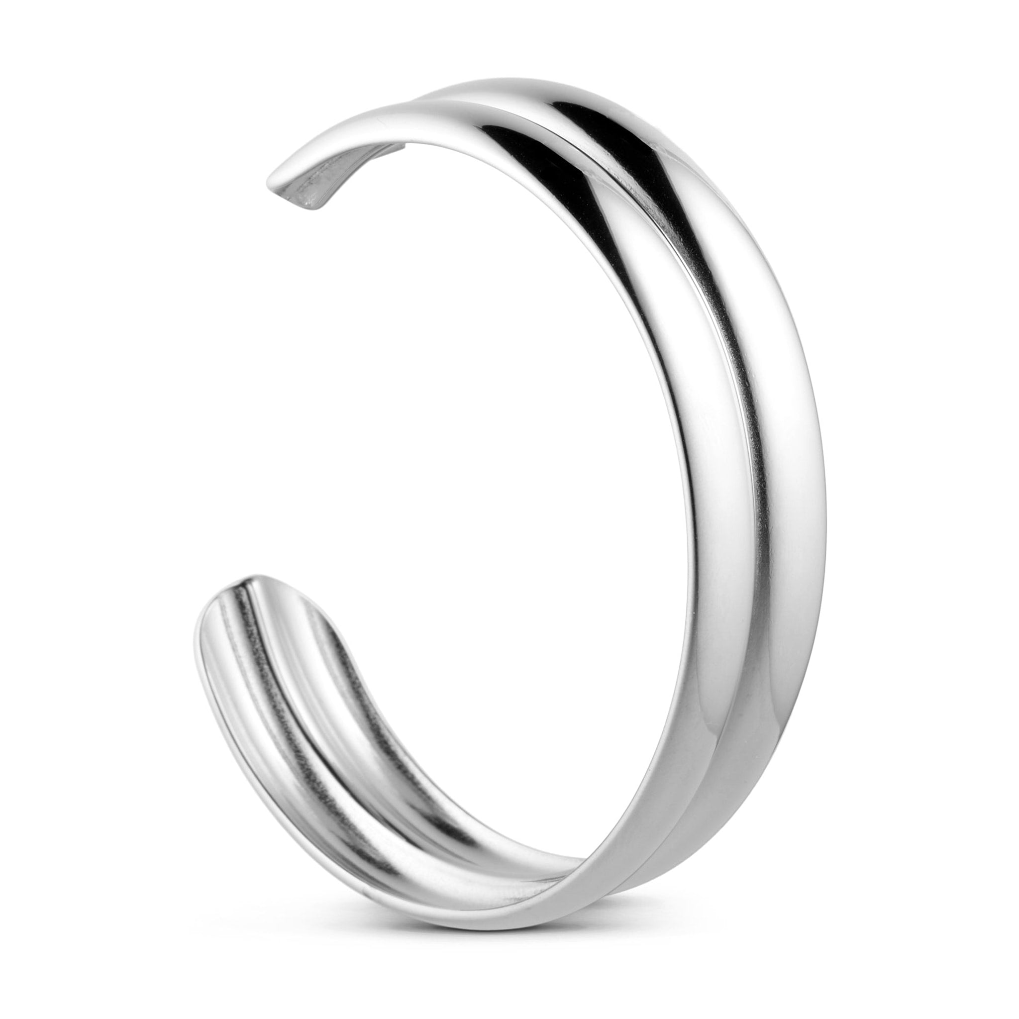 Mindy Bangle sølv armbånd fra Wolff Jewelry set fra siden med to blanke, afrundede bånd