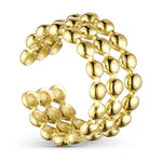 Ørering i guld, Mini Boble Ear Cuff med tre rækker små bobler og åben form, set fra siden på lys baggrund