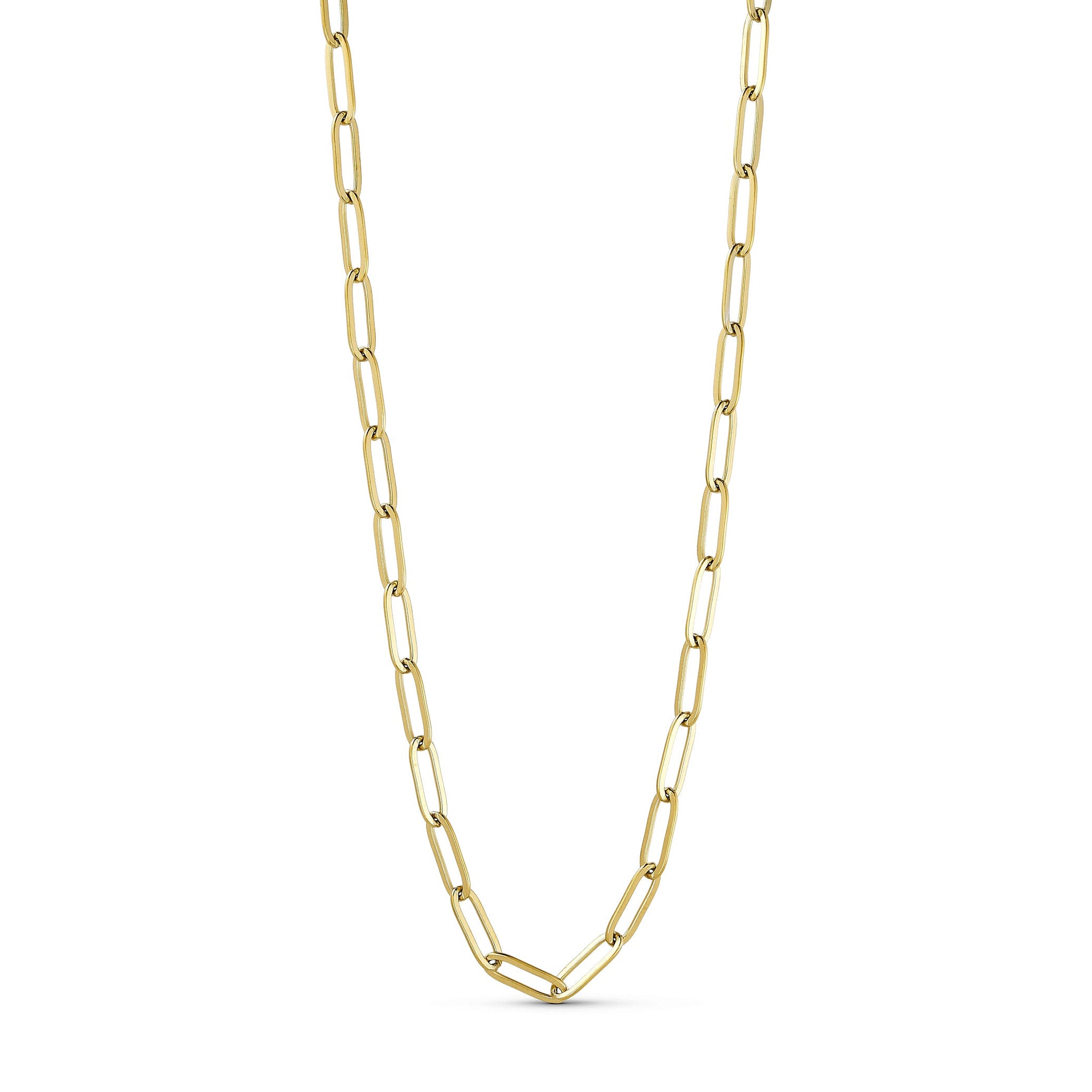 Mini Chain Charm Necklace halskæde i guld med aflange ovale led på lys baggrund