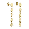 Rustic Earring i guld fra Wolff Jewelry med fem runde, strukturerede plader og stik, set fra siden på lys baggrund