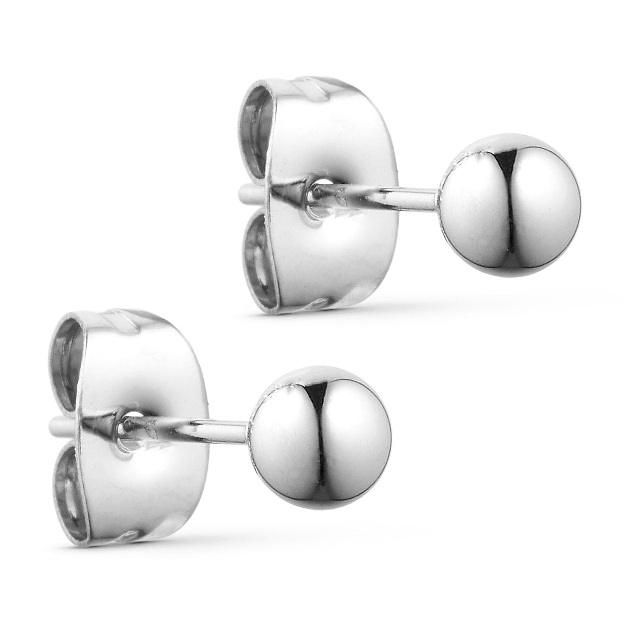 To Single Boble øreringe i sølv fra Wolff Jewelry set fra siden med blank kugle, stift og lås bagpå