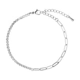 Sølvfarvet Tara armbånd fra Wolff Jewelry med klare sten, kæde med aflange led, karabinlås og forlængerkæde