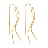 Waves ørering i guld fra Wolff Jewelry med fin kæde, lige stav og to bølgede stave, vist som par på hvid baggrund