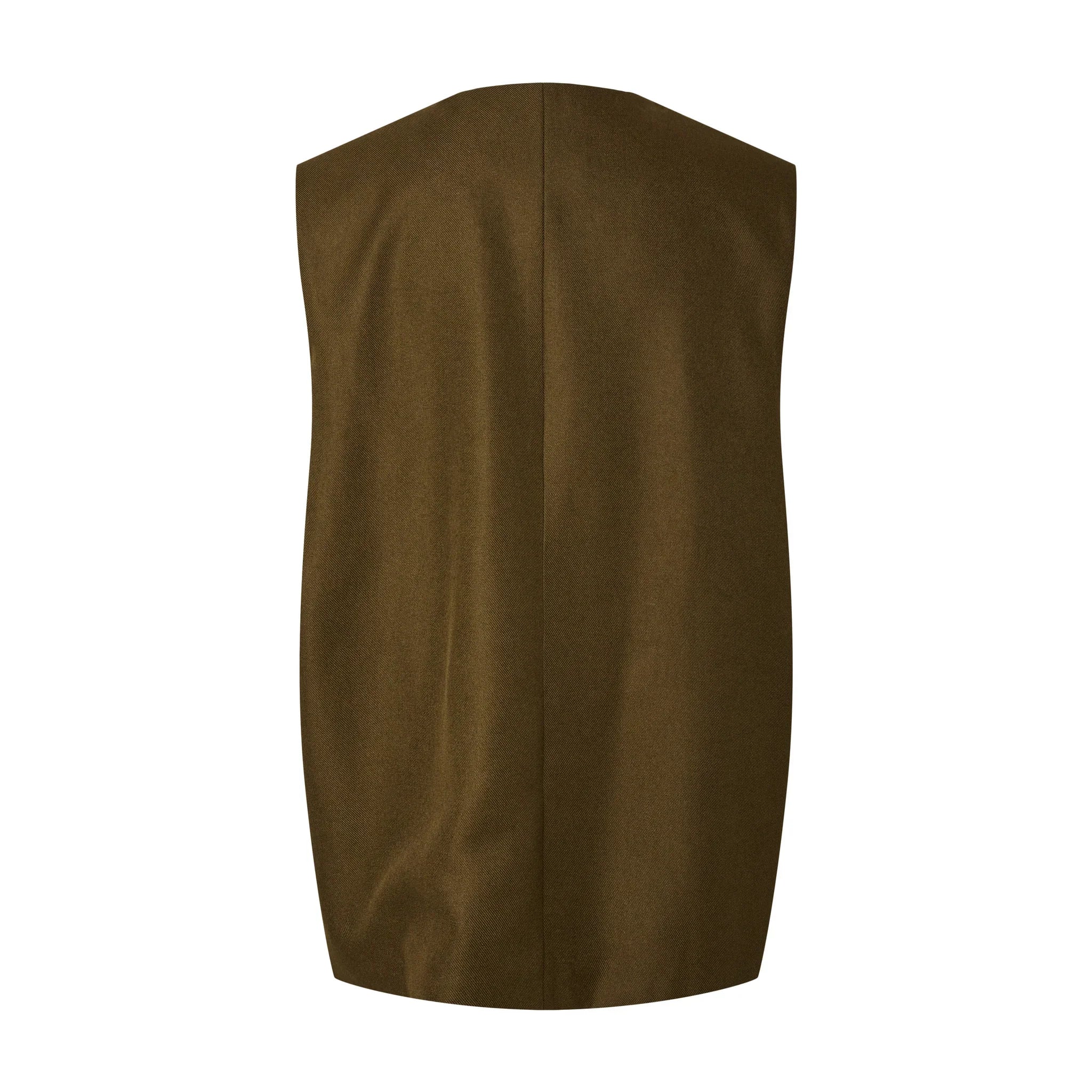 Grøn vest Yascolera fra YAS i Dark Olive set bagfra med søm midt på ryggen