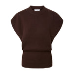 Brun strikvest fra YAS i Coffee Bean set forfra med rund ribhals og bred ribkant forneden