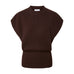 Brun strikvest fra YAS i Coffee Bean set forfra med rund ribhals og bred ribkant forneden
