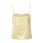 Cremet hvid satin top set bagfra med ensfarvet ryg og tynde stropper bundet i knude
