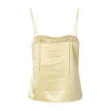 Cremet hvid satin top set bagfra med ensfarvet ryg og tynde stropper bundet i knude