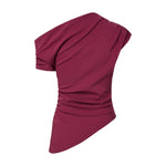 Pink off shoulder top i Rhododendron set bagfra med draperinger og asymmetrisk bund