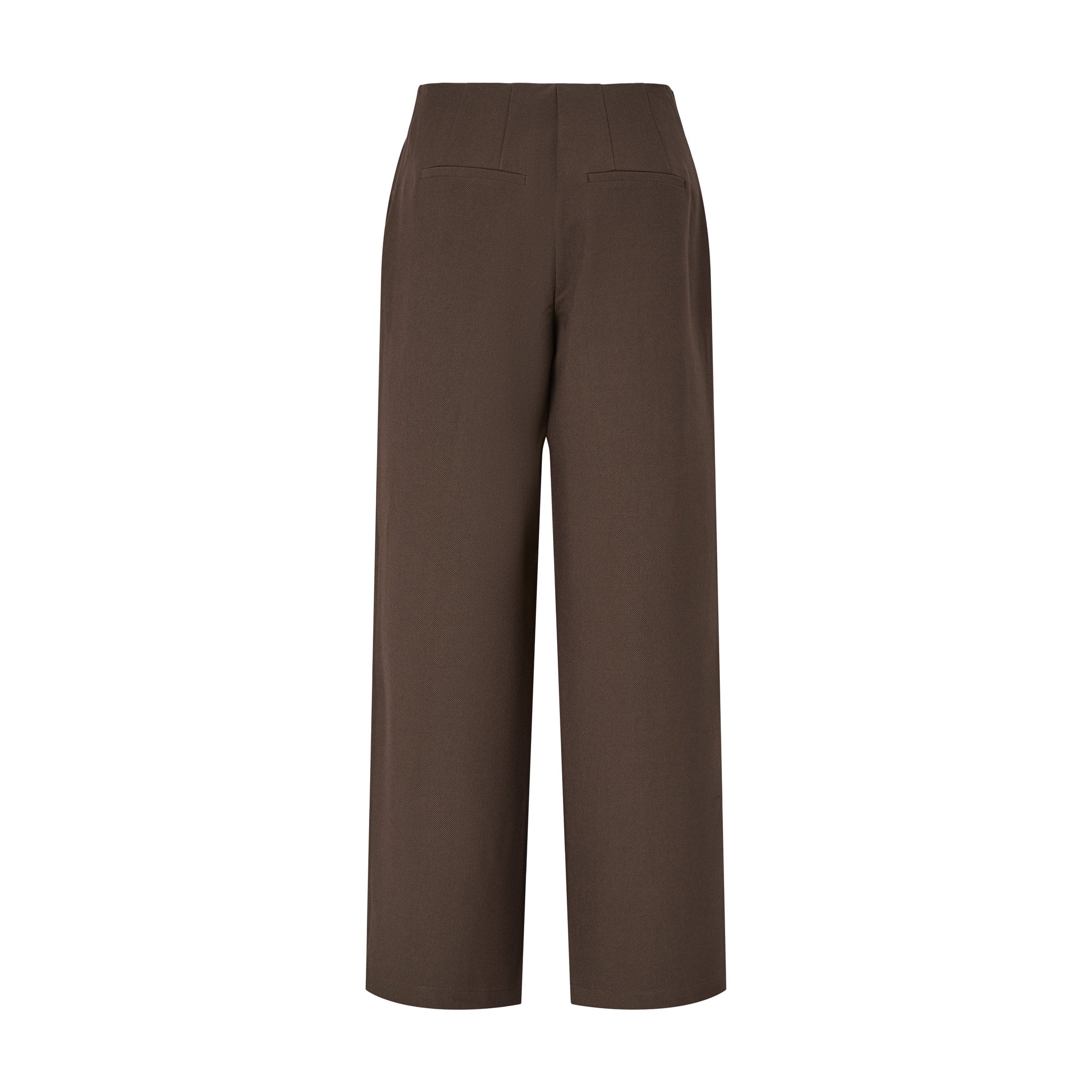 Brune wide leg bukser fra YAS set bagfra med to lommer bagpå